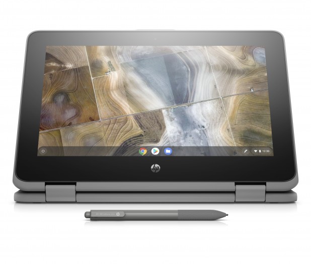 Das Chromebook x360 11 G2 Education Edition von HP mit optionalem Wacom-Stift (Bild: HP)